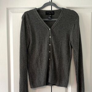 august silk Ribbed Button-Front Sweater Cardigan in Dark Gray